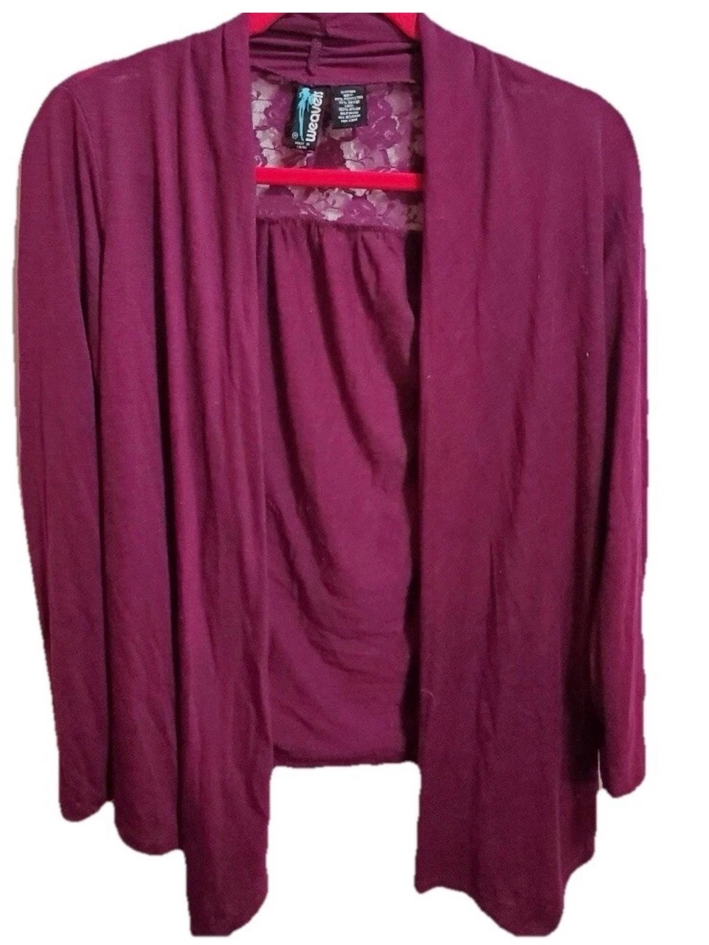 Weavers Open-Front Lace-Back Cardigan - Wine